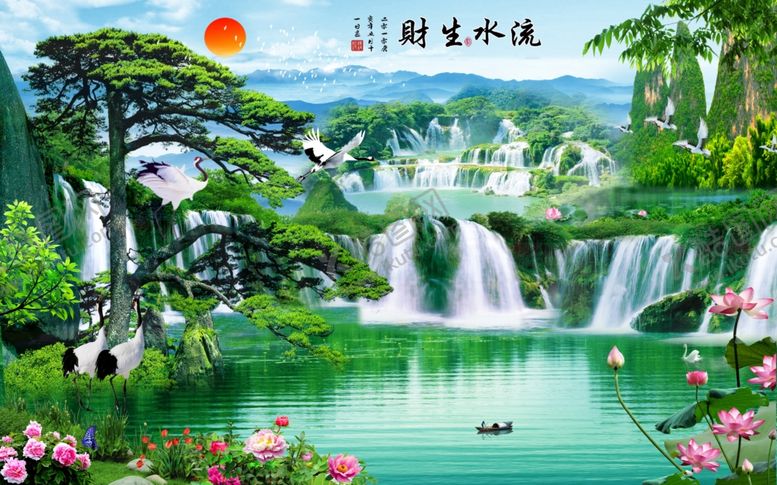 编号：95366805081952018613【酷图网】源文件下载-新中式山水背景墙