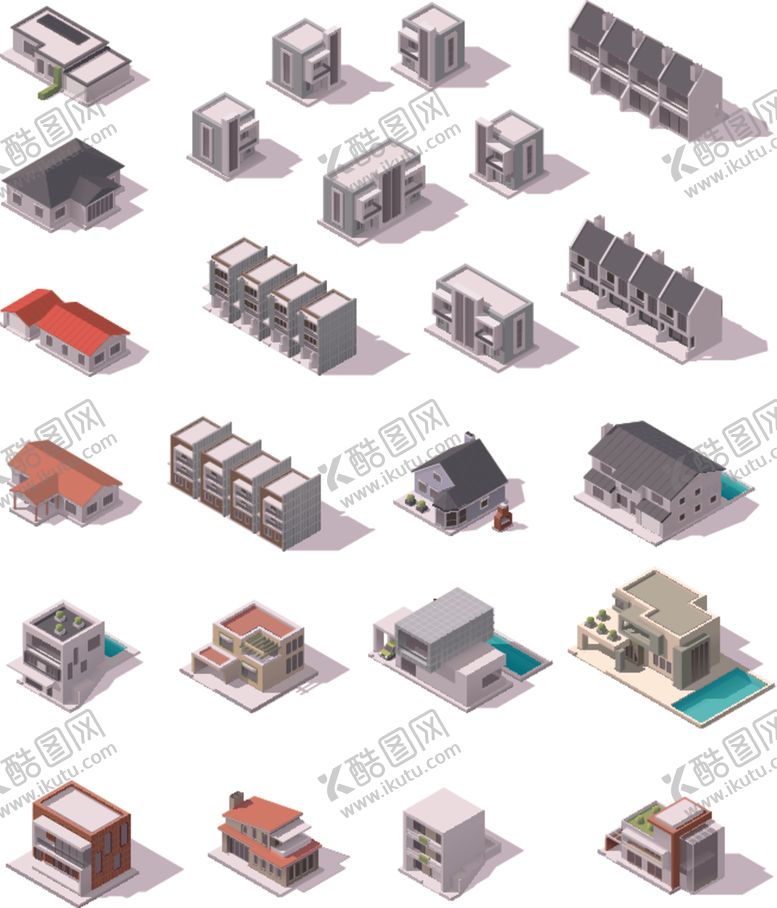 卡通城市建筑高楼大厦工厂树