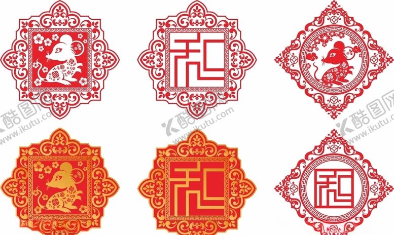 编号：33438409251432497627【酷图网】源文件下载-房地产地产新年窗花鼠年