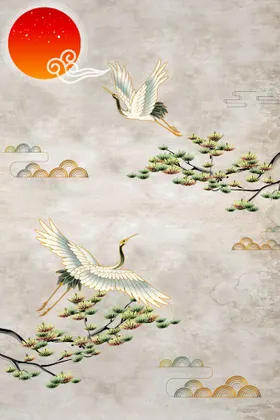 中国风国潮背景传统素材云雾水墨画壁画