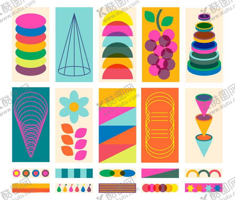 编号：67562711181820137624【酷图网】源文件下载-多彩几何图形装饰图案集