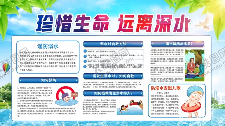 编号：78590006292019295261【酷图网】源文件下载-珍惜生命远离溺水宣传板