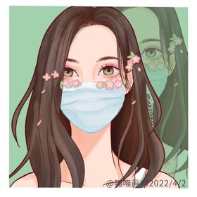 口罩与花朵插画