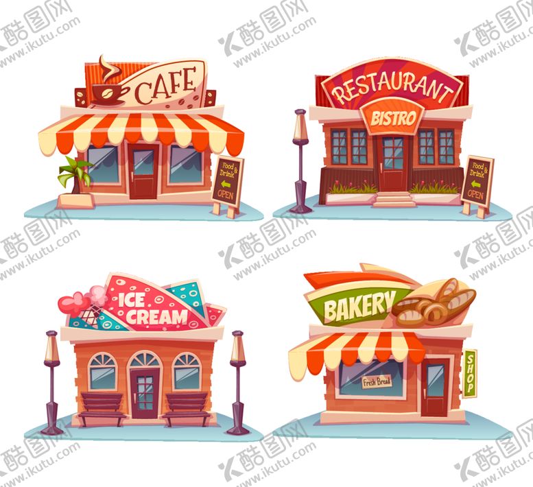 编号：25360112082340523556【酷图网】源文件下载-卡通美食屋插画