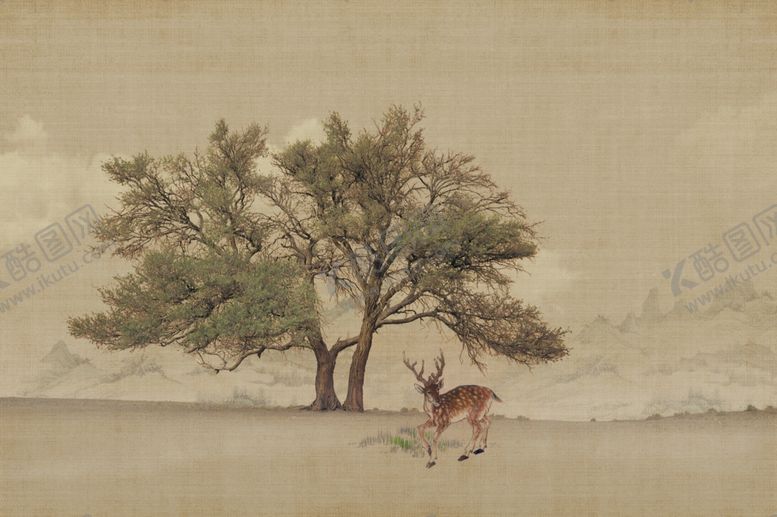 编号：80918206251704488618【酷图网】源文件下载-工笔画树鹿