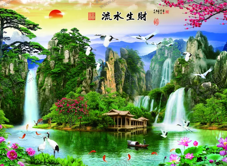 编号：67246903290908493621【酷图网】源文件下载-山水画迎门墙