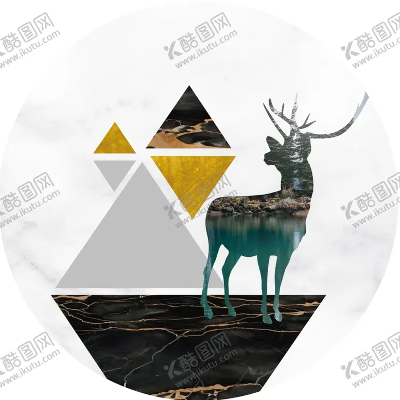 编号：31506501170545483324【酷图网】源文件下载-麋鹿三角圆形挂画装饰画