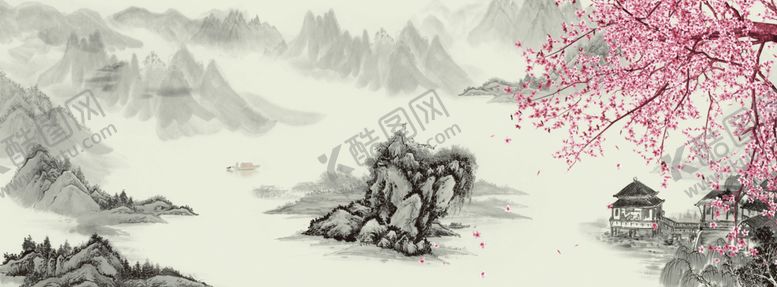 编号：40078005061130523350【酷图网】源文件下载-新中式水墨山水古风装饰画