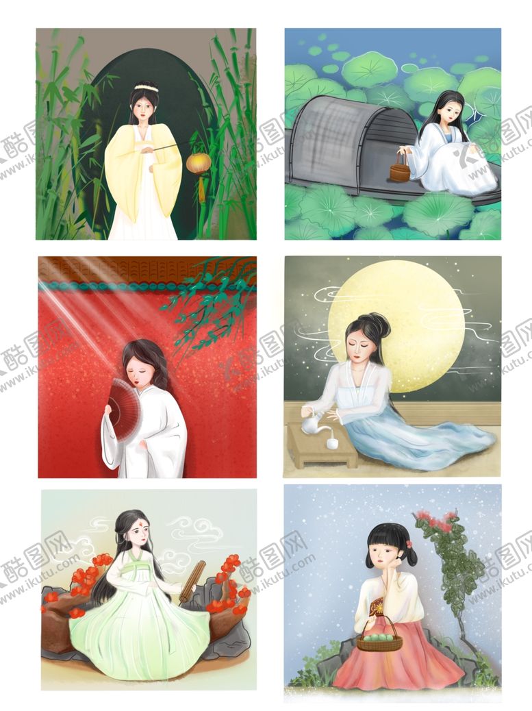 编号：37605210050530231803【酷图网】源文件下载-古风女孩女生节文艺中国风插画