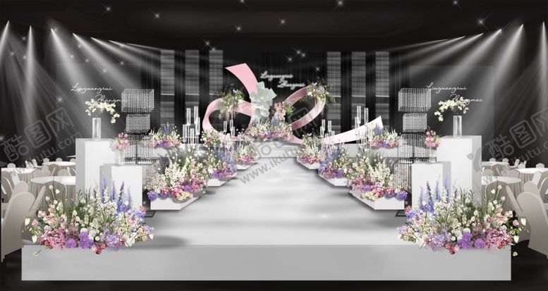 编号：92353911250008202562【酷图网】源文件下载-浪漫紫色系婚礼舞台布置