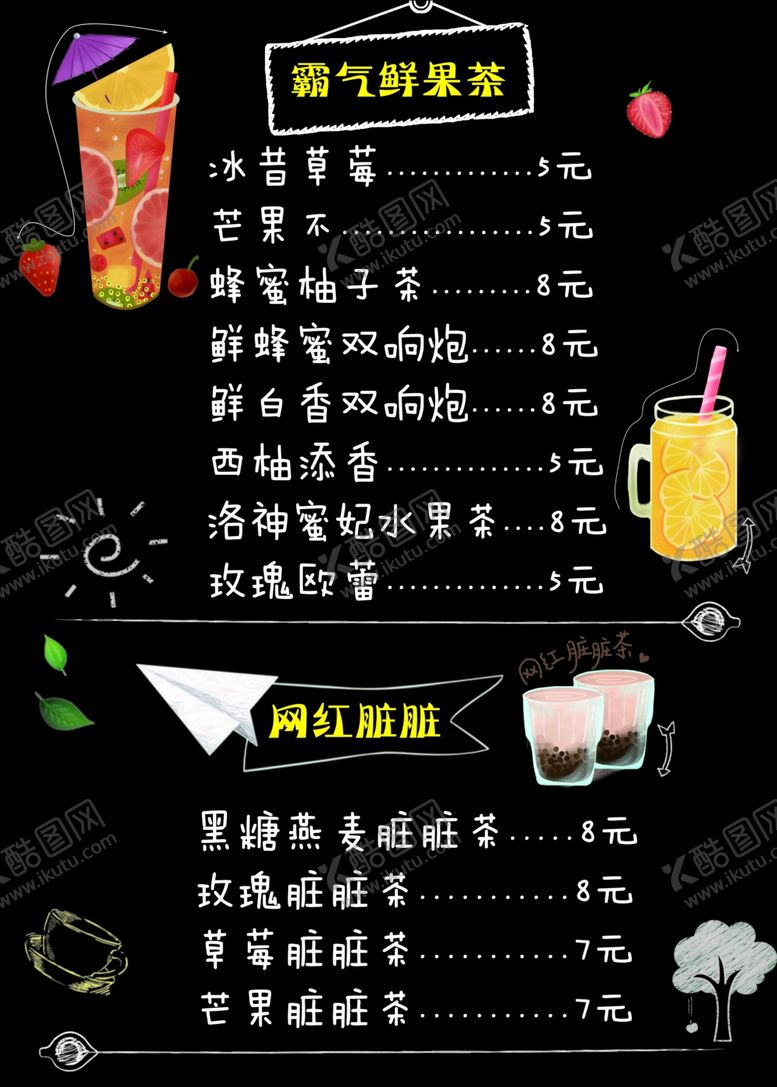 编号：99724910051024539294【酷图网】源文件下载-奶茶果汁果饮菜谱灯片经典海报