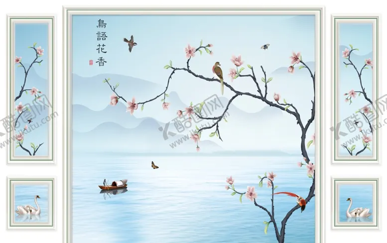 编号：52314607042027293425【酷图网】源文件下载-山水画梅花背景墙