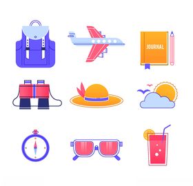 旅行元素度假卡通箱icon