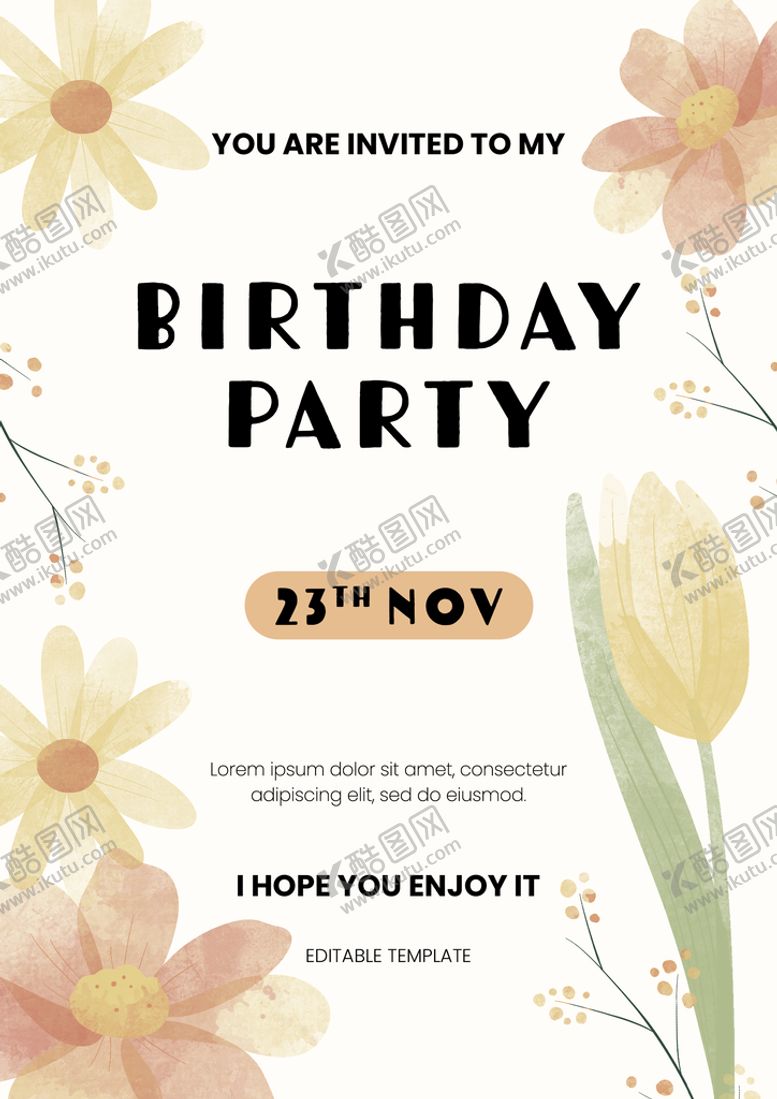 编号：08624909210440508462【酷图网】源文件下载-水彩生日聚会海报