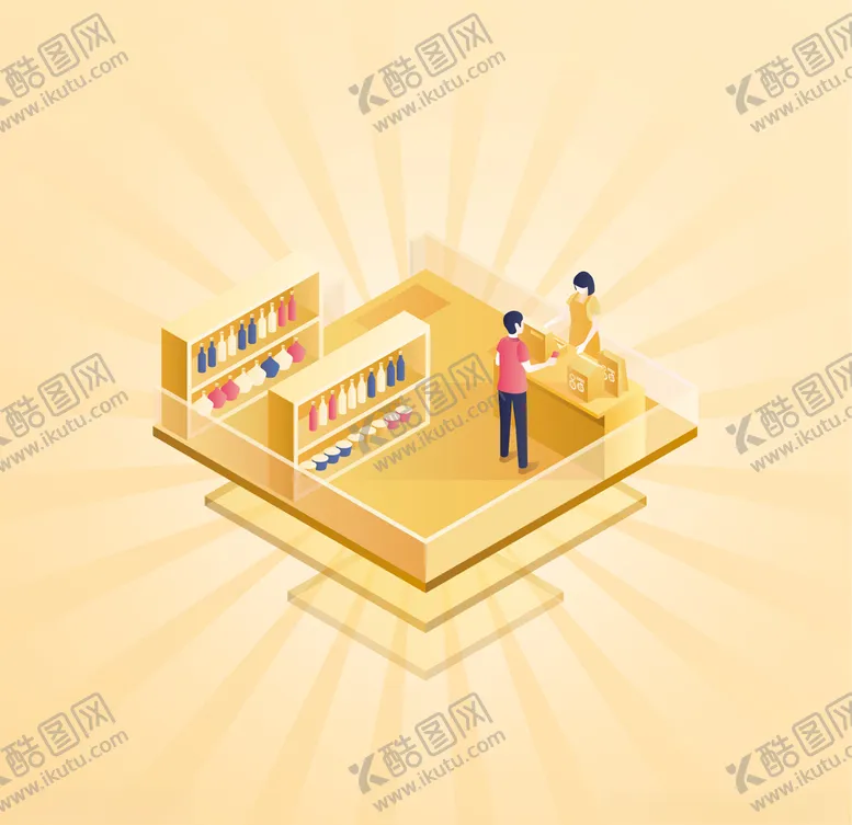 编号：52923106241723033004【酷图网】源文件下载-2.5D商务插画场景-超市