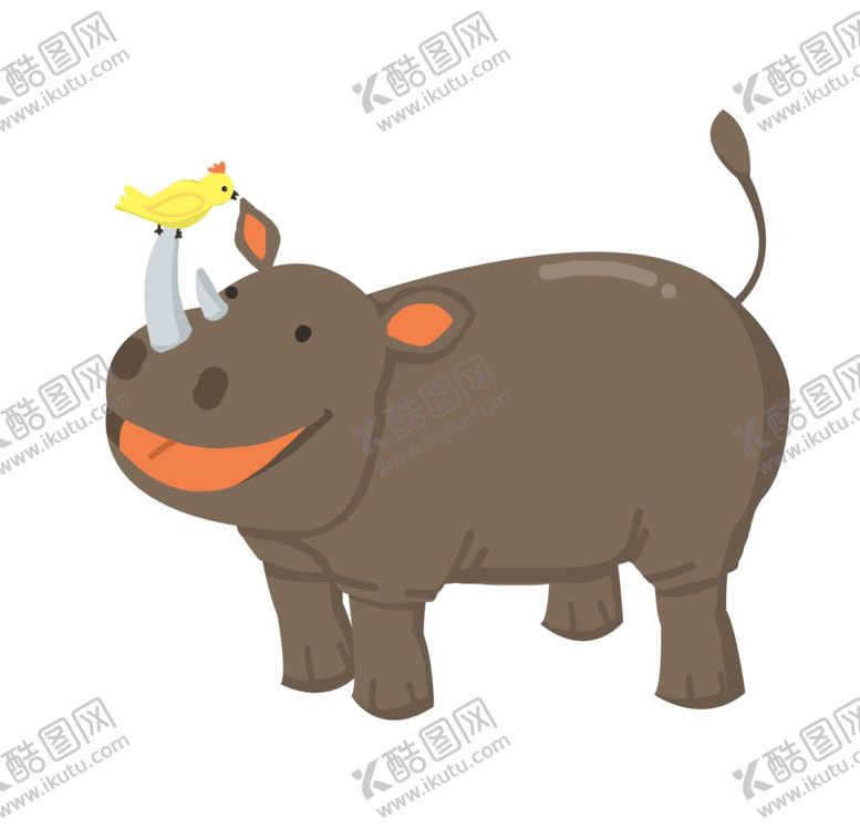 编号：43803905010108202305【酷图网】源文件下载-鼻子上有只小鸟的犀牛插画