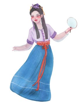 古代女子复素材国潮手绘