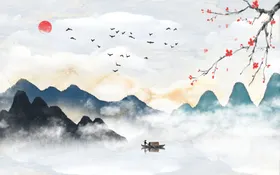 背景墙中式中式装饰画中式山水装饰