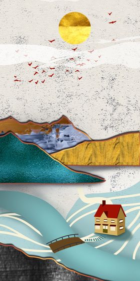 新中式金山水叠峰意境装饰画