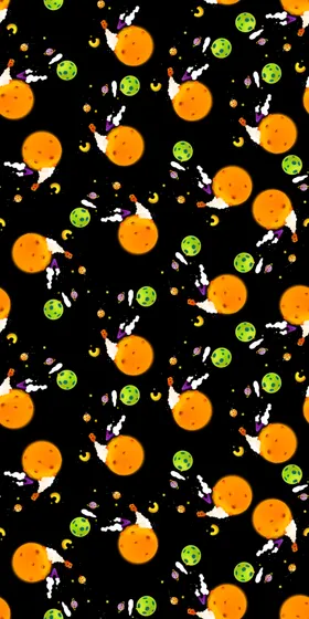 数码印花黑底白荧光黄色气球