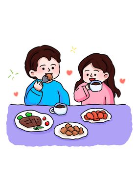 甜蜜情侣共享美味晚餐