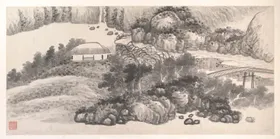 水墨画迎客松清朝山清朝建筑