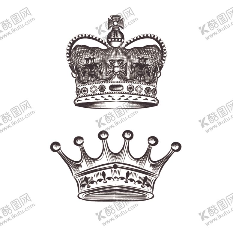 编号：48410907020159534175【酷图网】源文件下载-素描皇冠矢量图黑白画