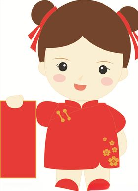 一个拿着挥春的卡通女孩
