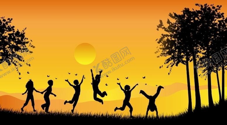 编号：20277610012348139975【酷图网】源文件下载-夕阳下小孩剪影
