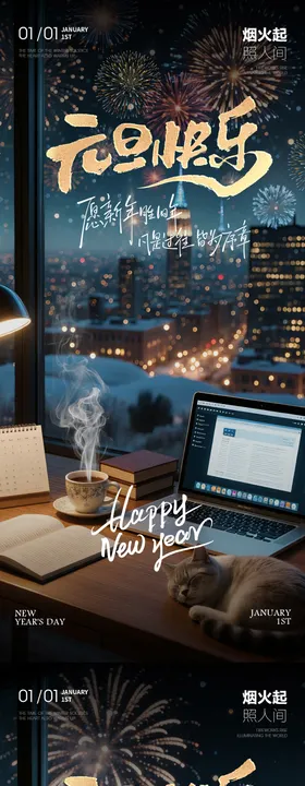 房地产元旦跨年烟花海报