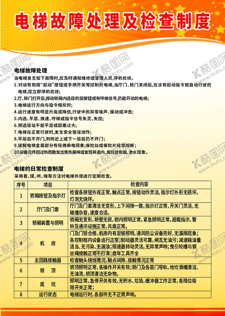 编号：50927806270036451334【酷图网】源文件下载-电梯故障处理及检查制度