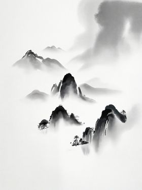 小船意境山水水墨装饰画