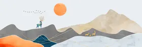 麋鹿装饰画抽象线条发财树玄关抽象