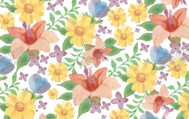 编号：81652909121307461722【酷图网】源文件下载-水彩花卉无缝背景