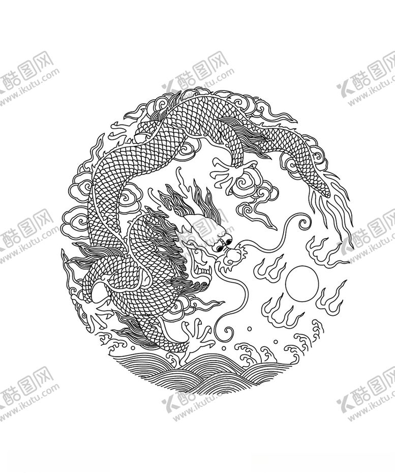 编号：85021709200442007694【酷图网】源文件下载-圆龙龙线条龙矢量龙黑白