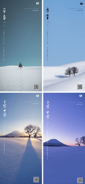 小寒大寒小雪大雪霜降立冬人物中式海报