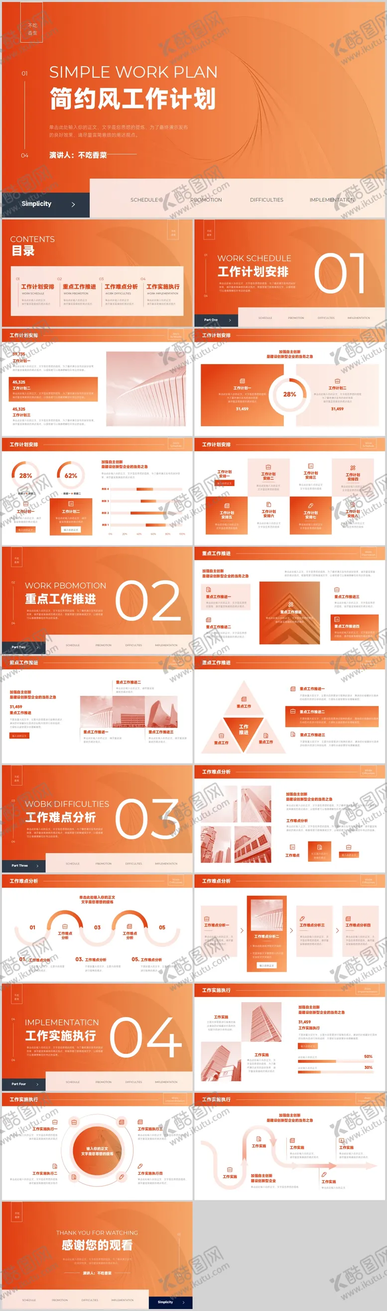 编号：72016811230920151819【酷图网】源文件下载-橙色简约风通用工作计划PPT模板