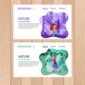 森林自然与人卡通插画