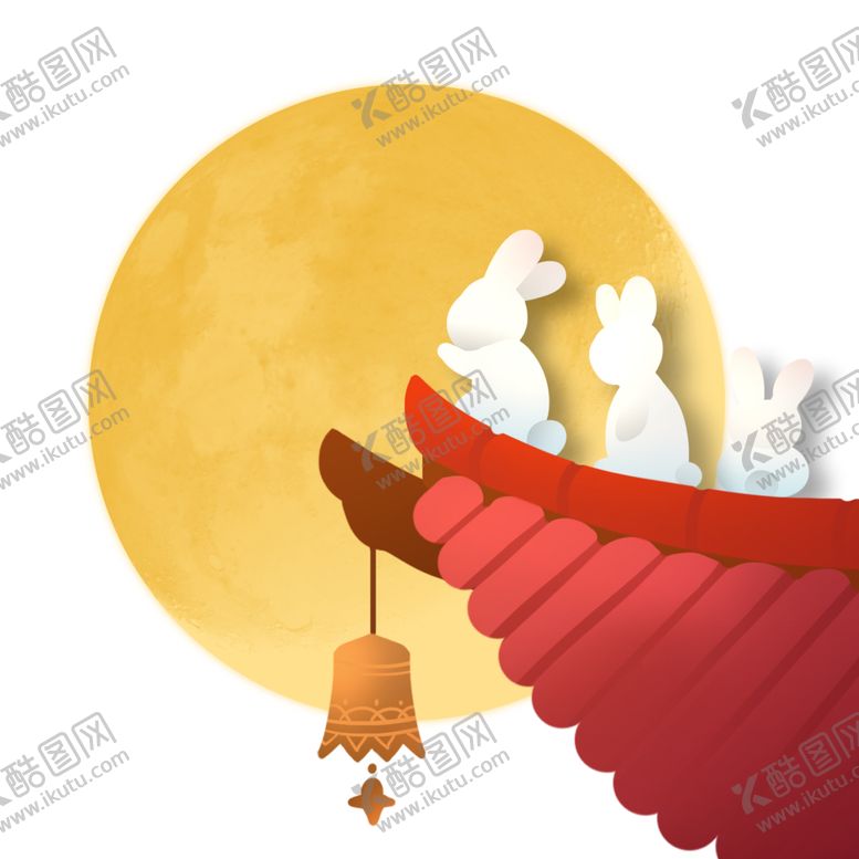 编号：84030607080209532930【酷图网】源文件下载-中秋月圆兔子屋檐插画卡通素材