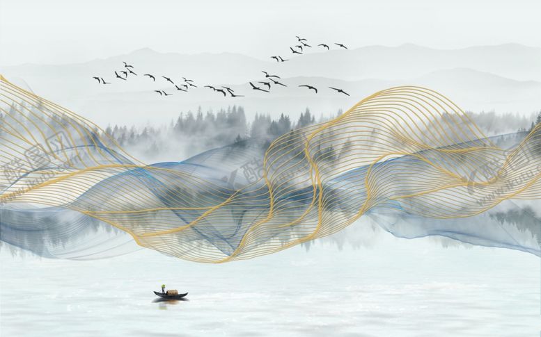 编号：68758009251516498282【酷图网】源文件下载-新中式线条山水背景墙