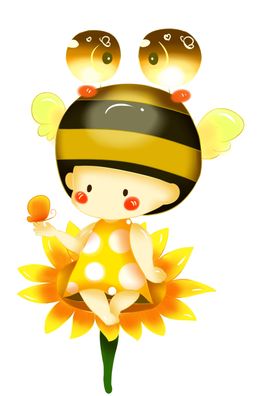 花朵上玩耍的小蜜蜂插画