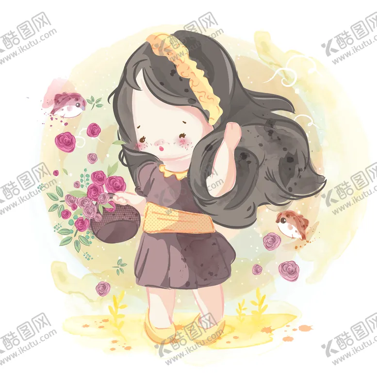 编号：32655604140516055404【酷图网】源文件下载-水彩手绘女孩