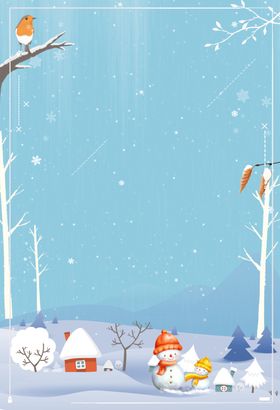 小鸟雪人冬天海报卡通创意冬季大雪