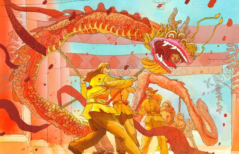 编号：45249109190830408599【酷图网】源文件下载-舞龙新年春节插画背景素材