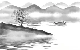 山水画装饰玄关素材PSD
