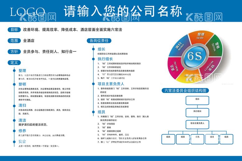 编号：46307109140557104039【酷图网】源文件下载-酒店6S责任公示栏