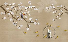 花鸟画手绘花鸟背景墙