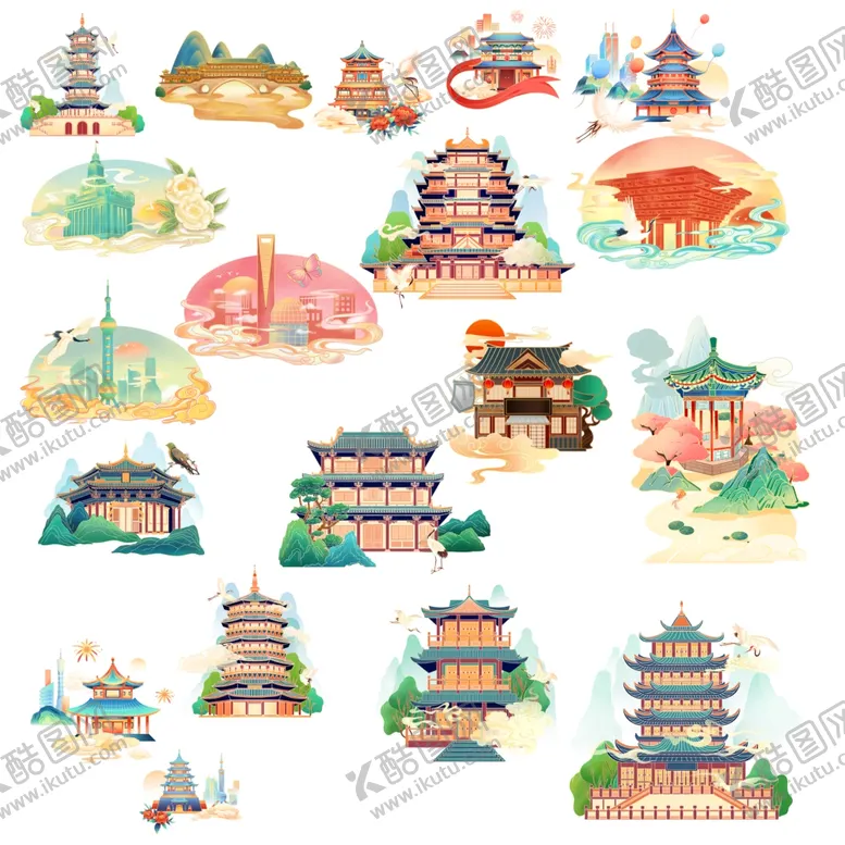 编号：69724806291619307022【酷图网】源文件下载-国潮建筑素材