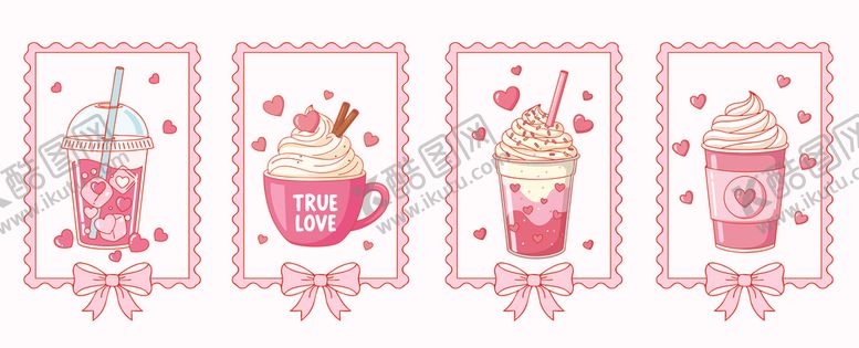 编号：77577111020741442087【酷图网】源文件下载-粉色系卡通奶茶插画