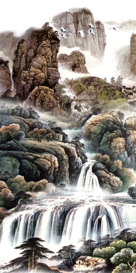 国画山水玄关背景墙